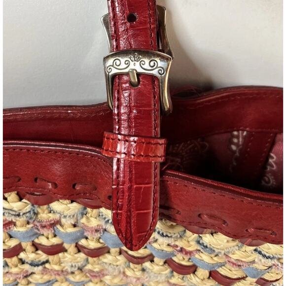 BRIGHTON Woven Red Leather Trim Tote Bag Heart Charm Paisley America RWB USA - Picture 14 of 16